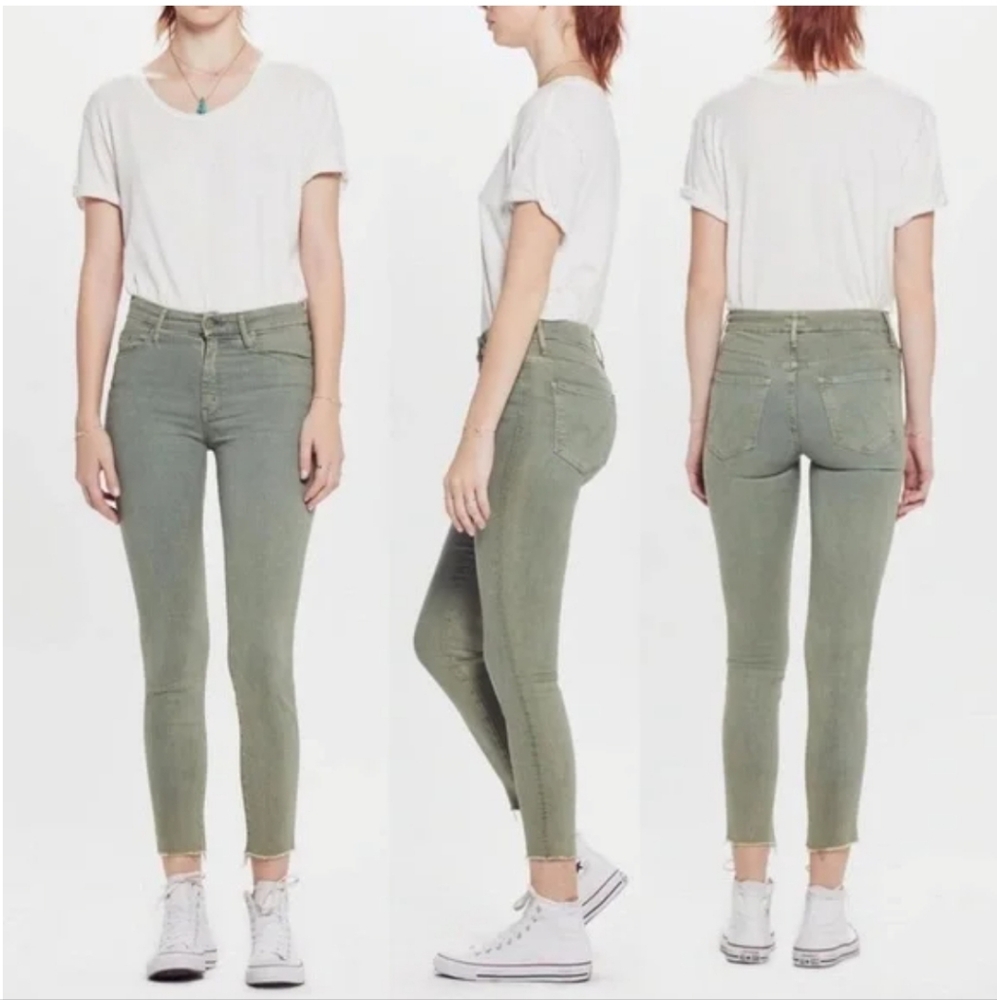 MOTHER high waisted looker ankle fray jeans, green